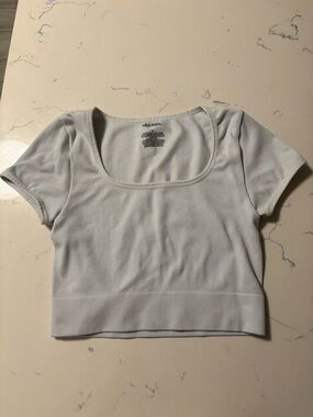 Women’s Scoop Neck Ribbed Cropped Top - Pale Light Blue